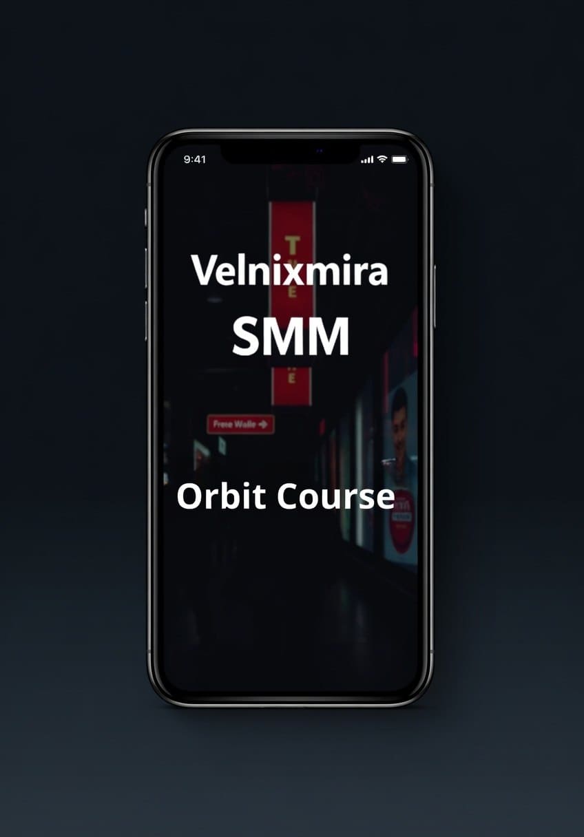 Phone displaying 'Velnixmira SMM Orbit Course' on a dark background