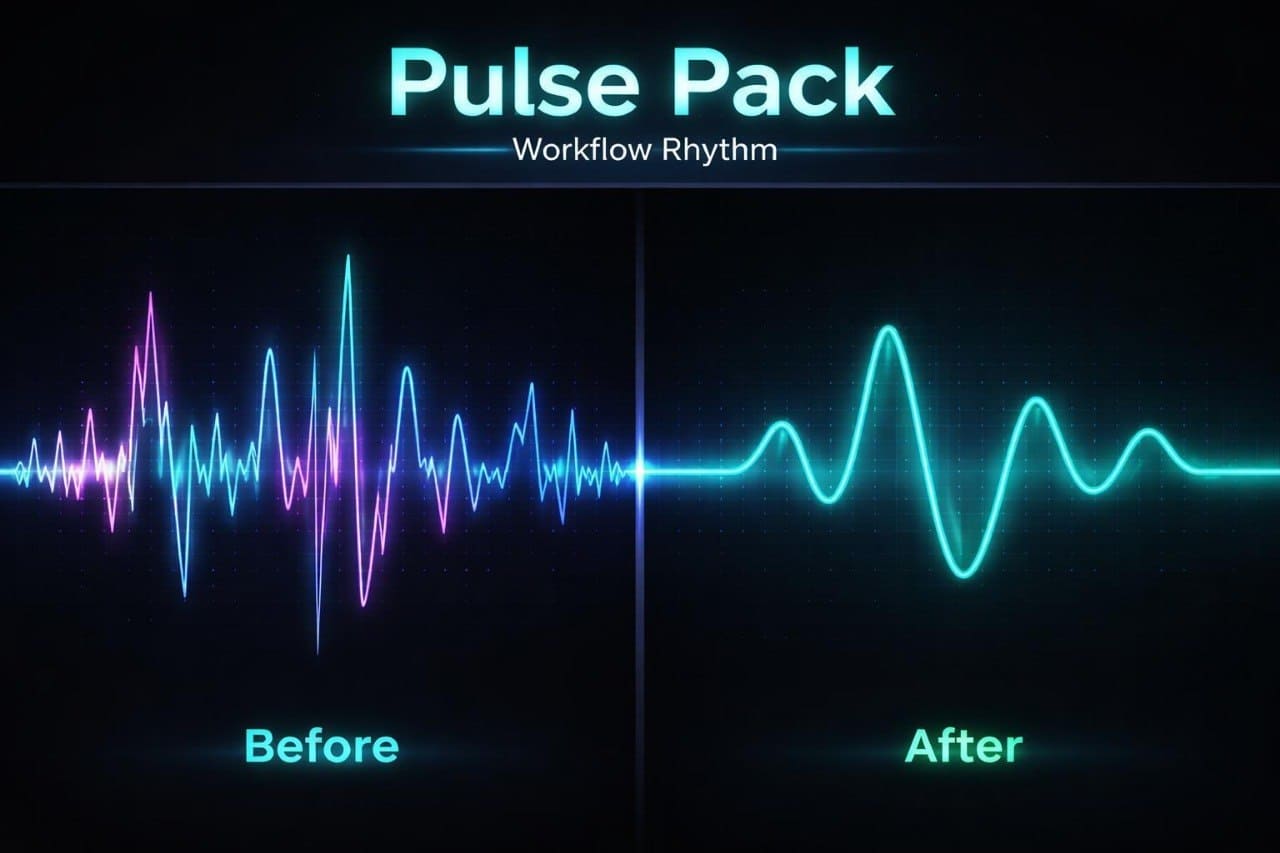 Comparison of 'Before' and 'After' pulse waveforms with 'Pulse Pack' branding.