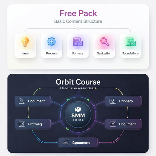 Free pack with icons labeled 'Ideas', 'Process', 'Formats', 'Navigation', and 'Foundations' on a white background.