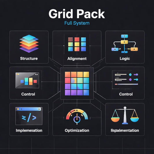 Grid Pack full system with various icons on a dark background