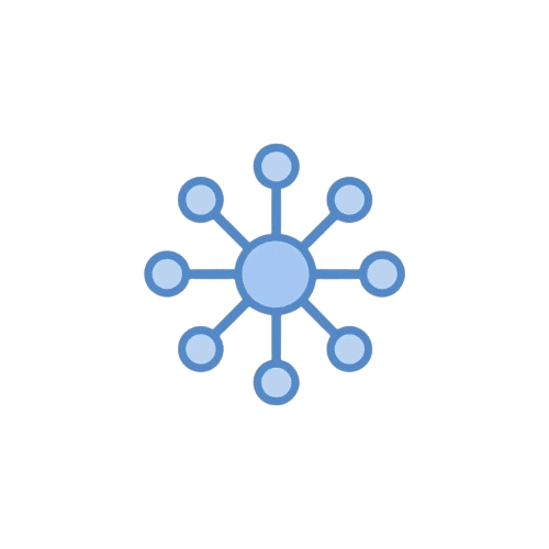 Blue network icon on a transparent background