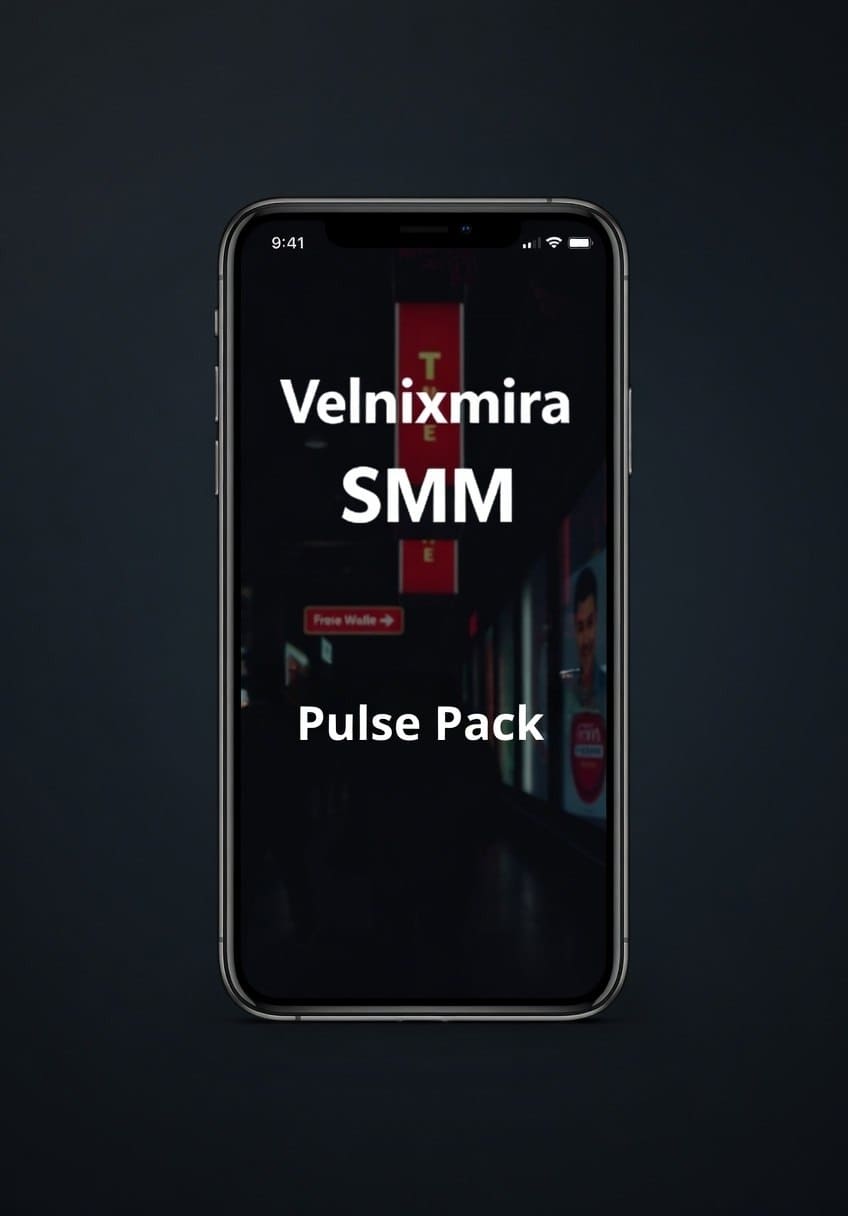 Phone displaying 'Velnixmira SMM Pulse Pack' on a dark background