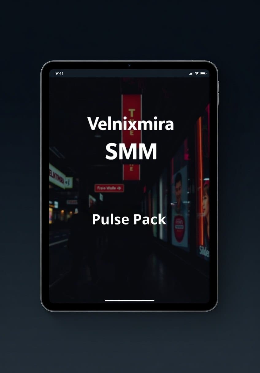 Tablet displaying 'Velnixmira SMM Pulse Pack' on a dark background